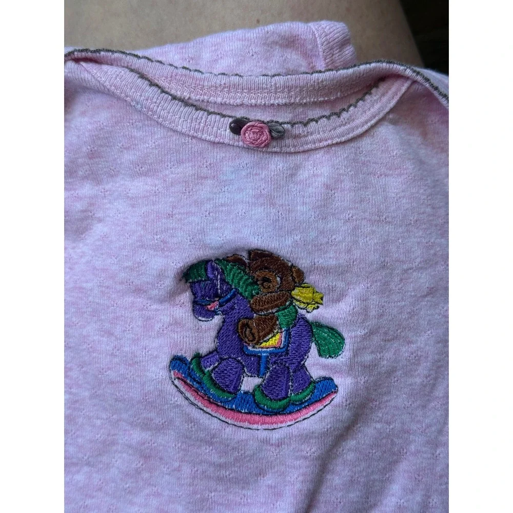 Carter's VTG embroiderwd Bodysuit girls 12 Months Pink Long Sleeve Pointelle
